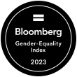 Black circular seal "Bloomberg + Gender-Equality Index 2023"