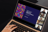 open laptop with webinar up