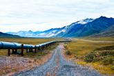 Landscape of pipeline running through mountain range