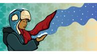 illustration of woman wearing a scarf in the snow