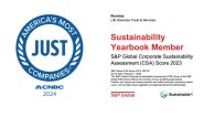 America's Most JUST Companies award and S&P Sustainability Yearbook Member. Corporate Sustainability Assessment 2023.
