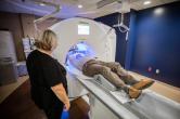 A patient being screened in an MRI.