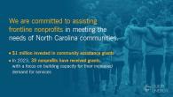 People faced away from the camera with arms around each other. "We are committed to assisting frontline nonprofits in meeting the needs of North Carolina communities.