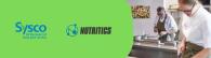 Sysco and Nutritics logo on a green background with an image on the right-hand side of people cooking 