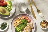 A nutritious meal is shown on a table top.