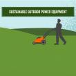The Home Depot: Sustainable Outdoor Power Equipment. Illustration of a person mowing the lawn.