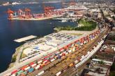 Aerial view of port and container yard