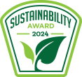 Green award plaque reads, "Sustainability Award 2024"