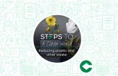 Logo with the words "STEPS TO A Clean world - Reducing plastic and other waste"