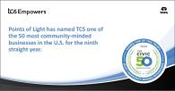 "Point of Light has named TCS one of the 50 most community-minded businesses in the U.S. for the ninth straight year."
