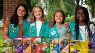 Girl Scouts of Northeast Kansas selling cookies.