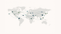 Abstract illustration of global ESG data networks connecting continents, representing sustainability intelligence and data aggregation.