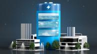 drawing of very large battery next to smaller buildings