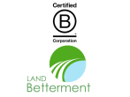 B corp logo and Land Betterment Logo