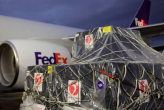 A large package outside a FedEx airplane