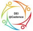 DEI at Cadence surrounded with four abstract colorful images