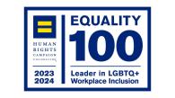 "Equality 100 Leader in LGBTQ+ Workplace Inclusion".