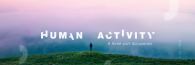 Human Activity, with a pink mist over a grassy hill with one person standing atop it