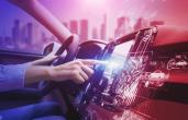 person using a console while driving