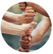 hands in fists forming a vertical chain