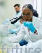 A scientist examining a slide