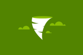 Graphic representation of a tornado and clouds