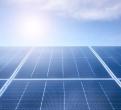 Looking towards the sky, a close up of solar panels.