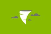 Digital rendering of a tornado on a green background.