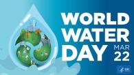 "World Water Day Mar 22" A drop of water with nature symbols inside.