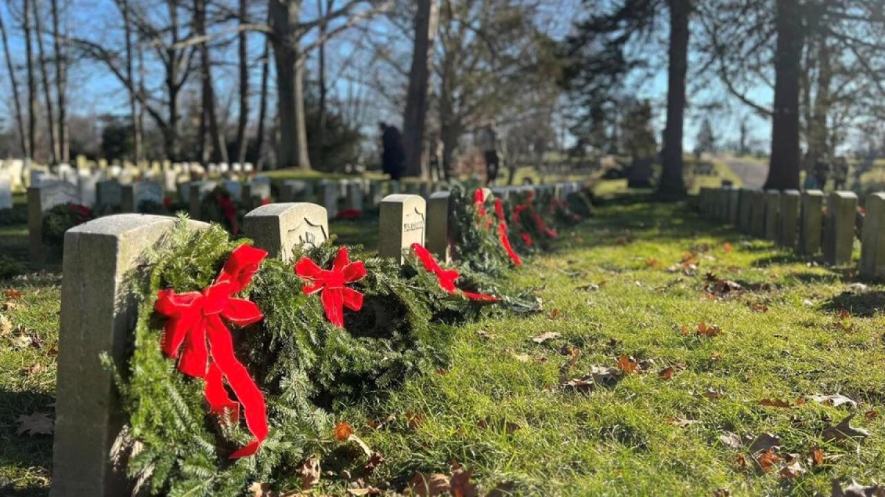 Wreaths placed on headstones