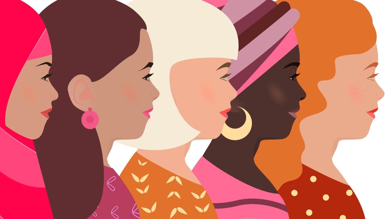 illustration of five different women in profile, looking forward