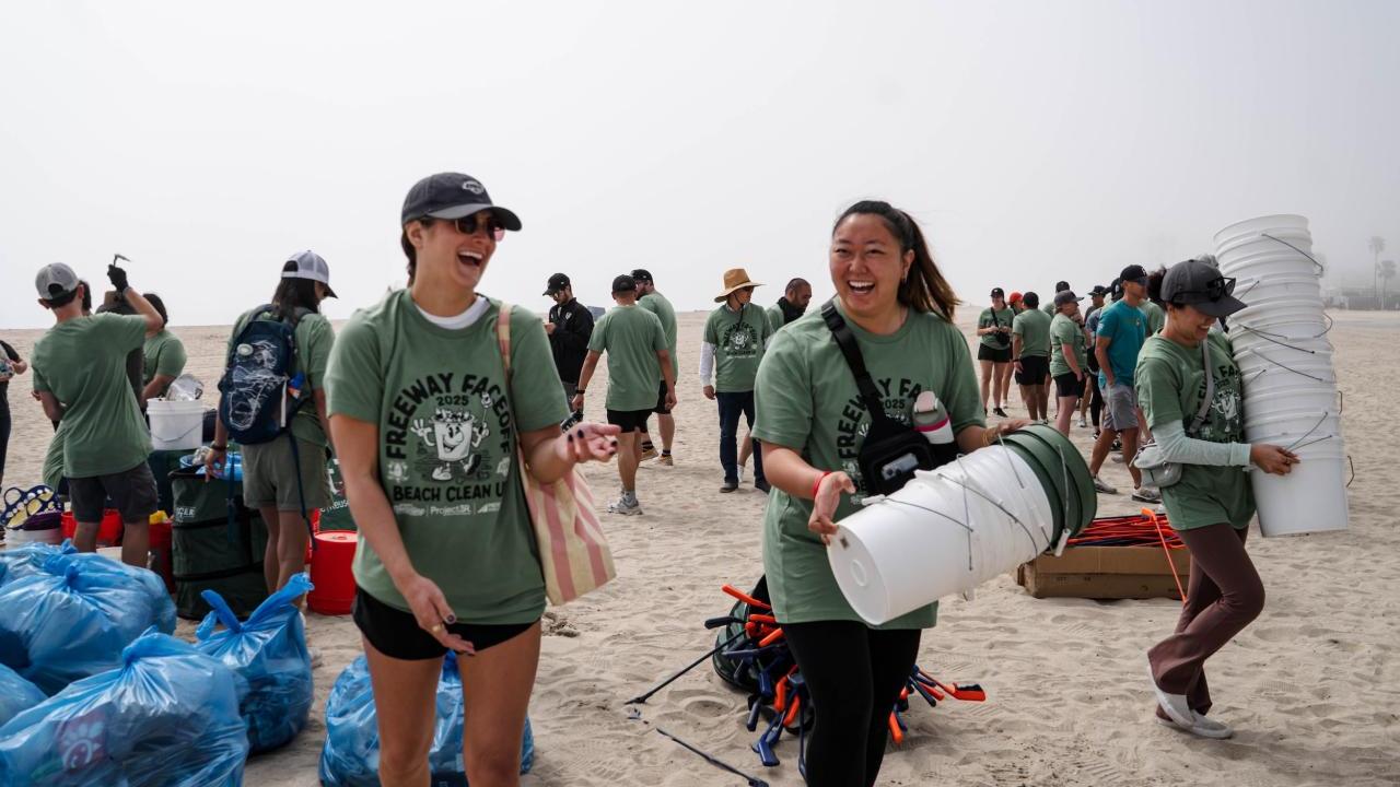 Volunteers cleaned up Granada Beach in Long Beach, CA.