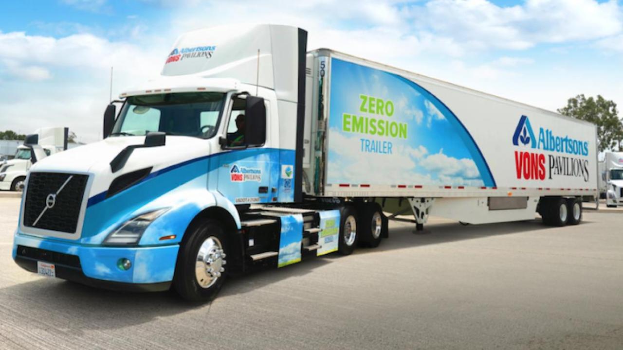 Albertsons Co's Zero Emission Trailer with the Albertsons, Vons, and Pavillions Logos