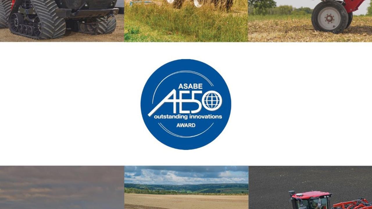 Images of tractors and AE50 logo
