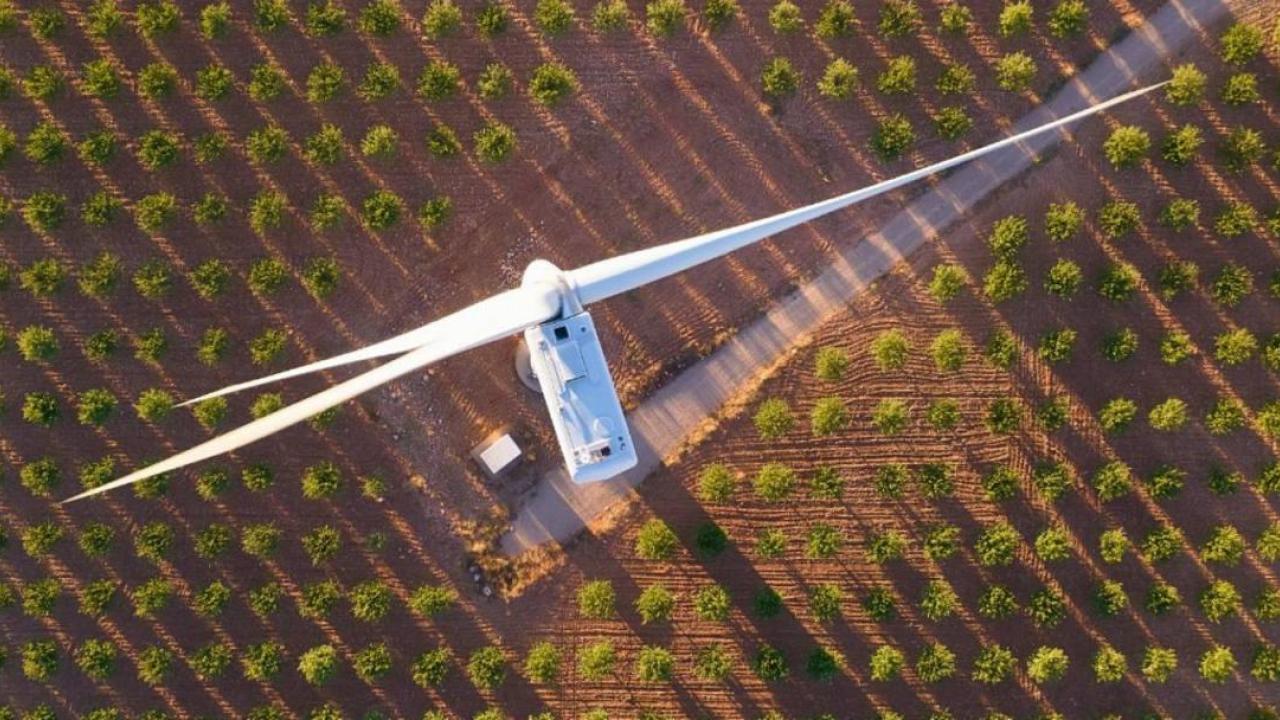Aerial view of wind turbine