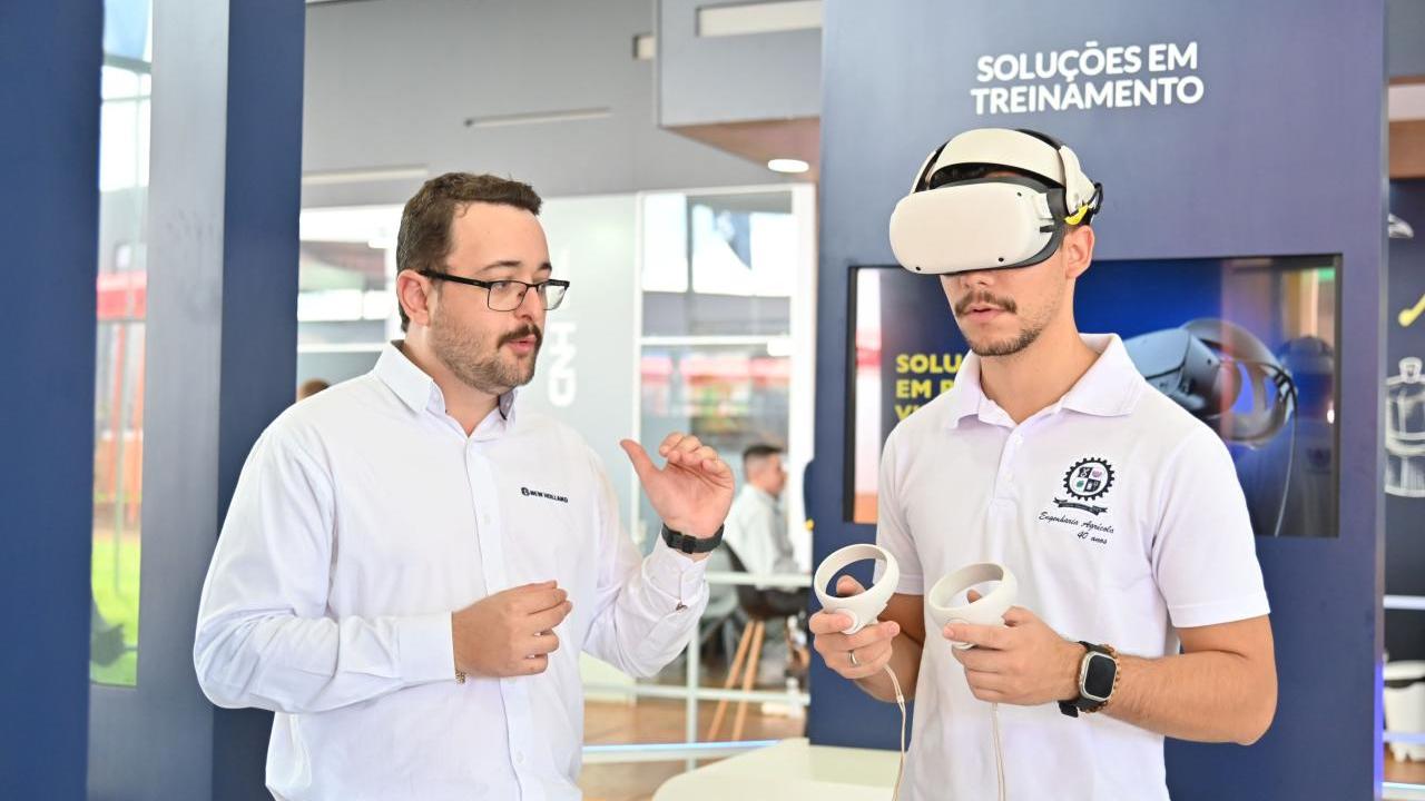 A person being instructed while using virtual reality equipment