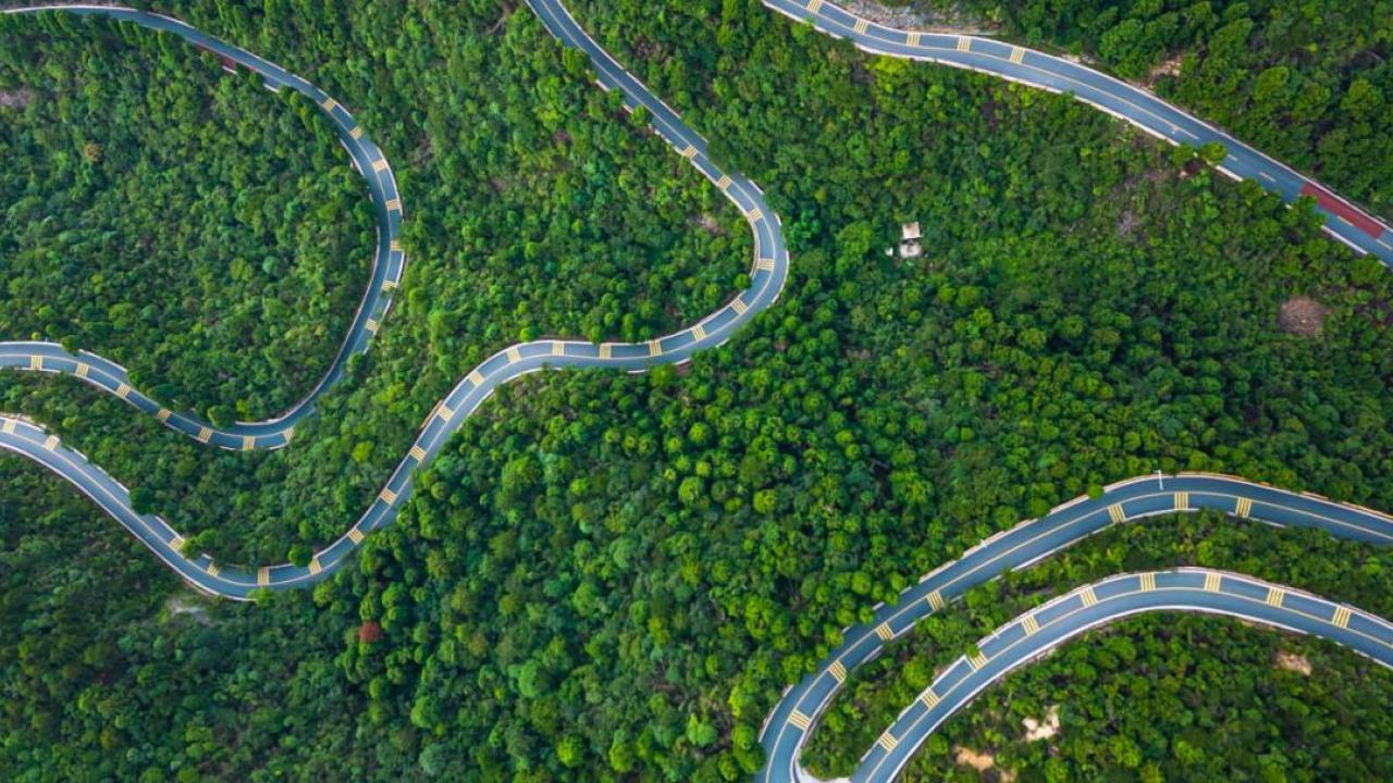 Aerial view of winding roads