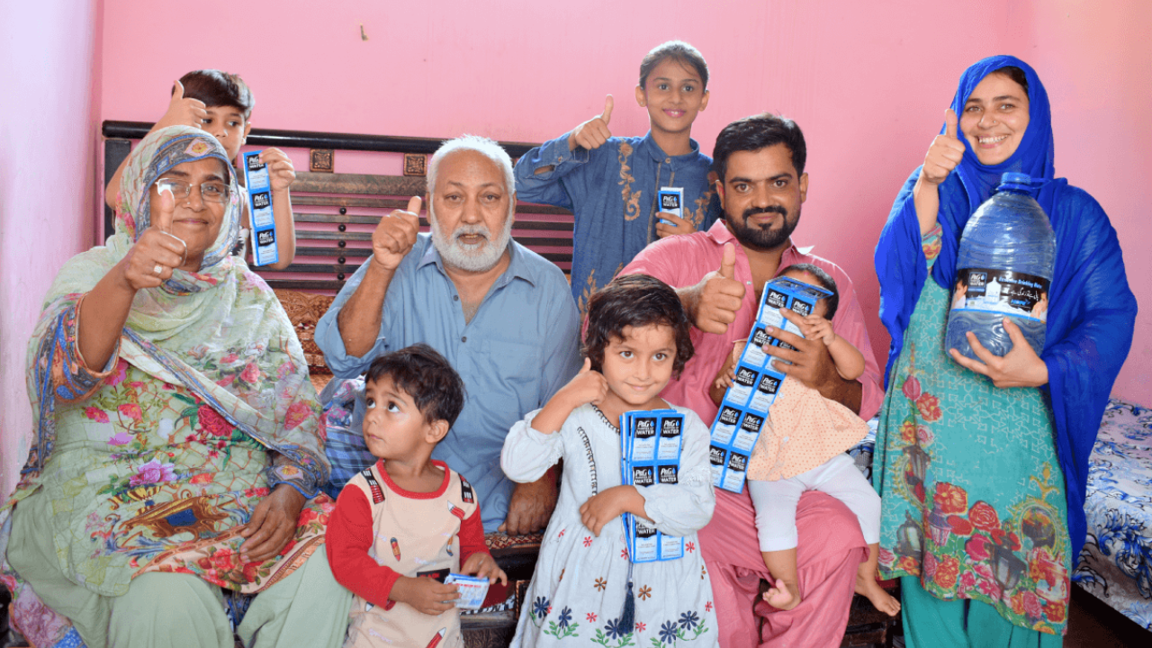 family with water packets