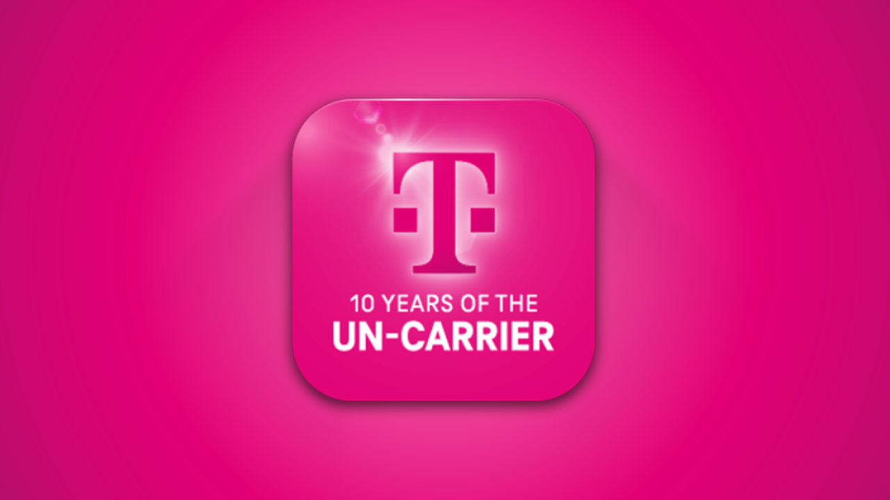 Magenta background with TMobile logo and "10 years of the un-carrier."