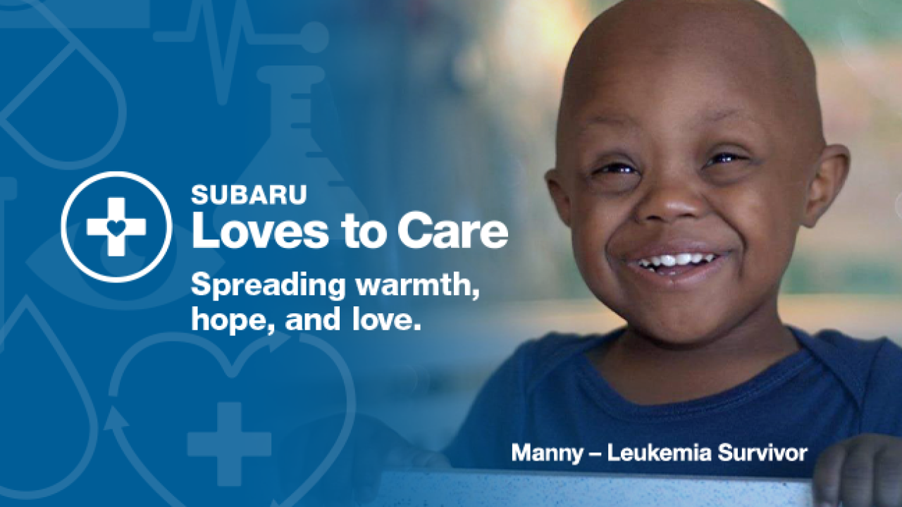 A smiling child captioned, "Mary - Leukemia survivor"