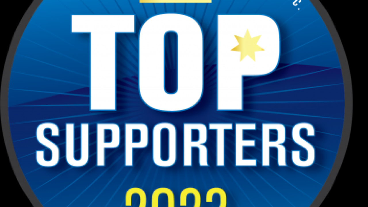 The award badge from Career Communications Group, Inc. is pictured which reads “ HBCUs Top Supporters 2023” in blue, white and yellow.