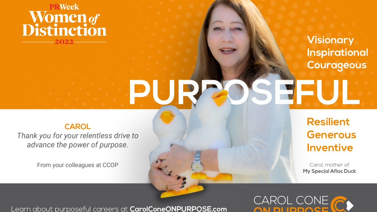 Carol Cone ON PURPOSE Congratulatory Banner