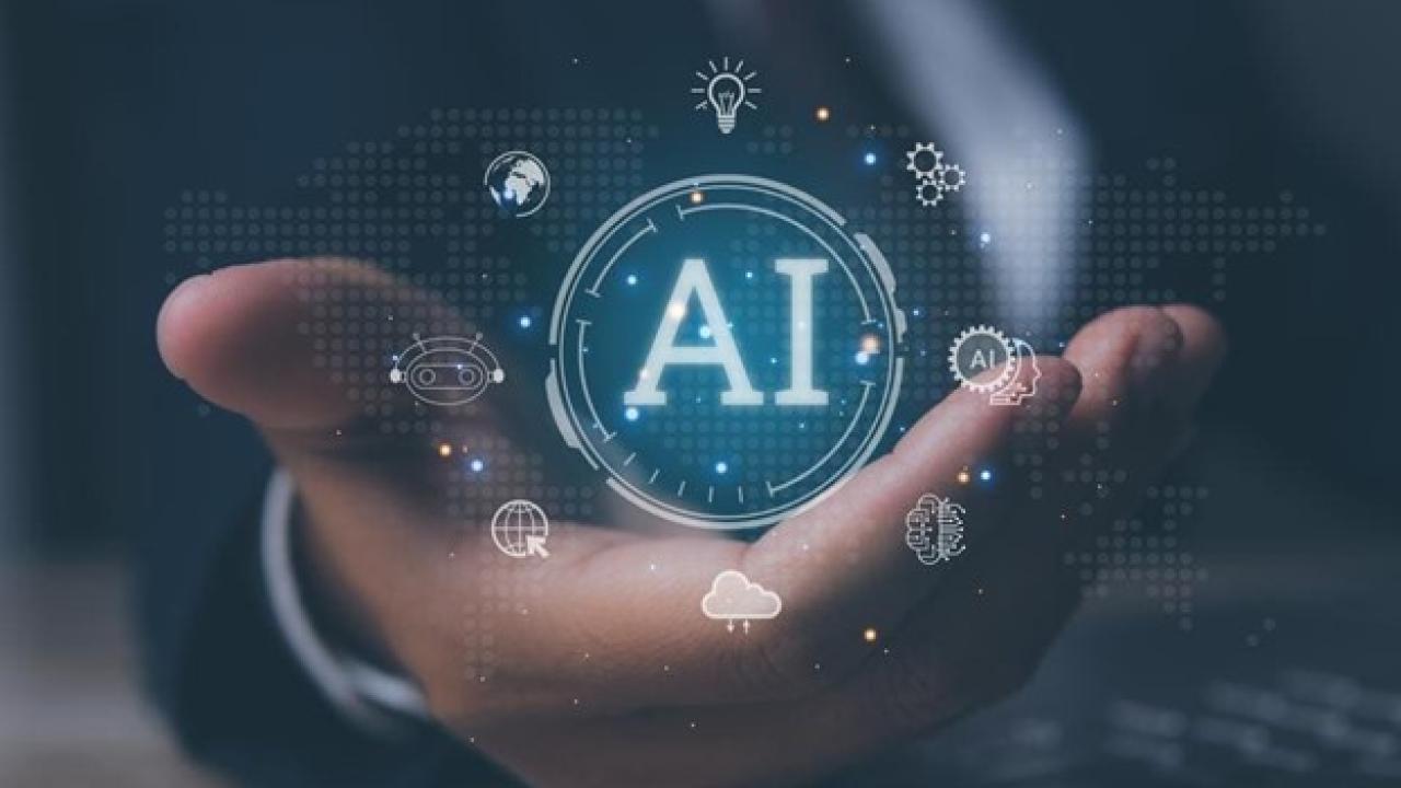 Hand with bubble that says "AI"