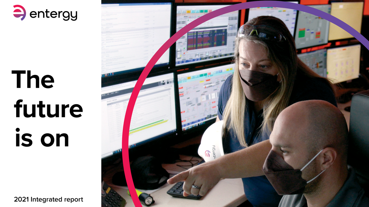 Text: the future is on with two employees wearing masks