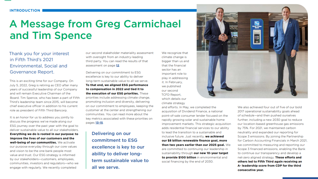 "A message from Greg carmichael and tim spence" Their letter written out and a photo of them in the top right corner