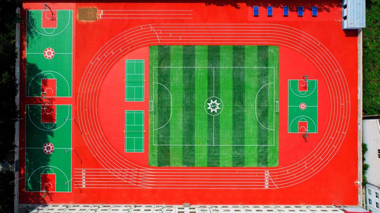 Court made from Recycled Shoes.