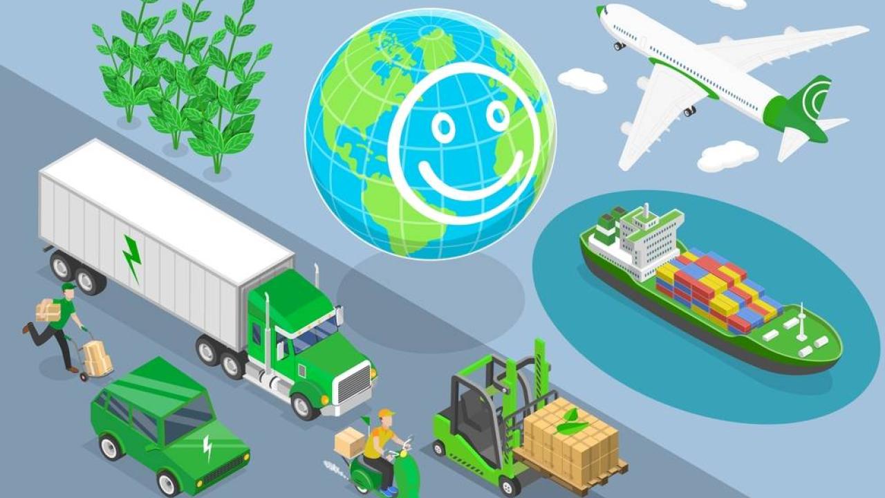 Illustration of green vehicles 