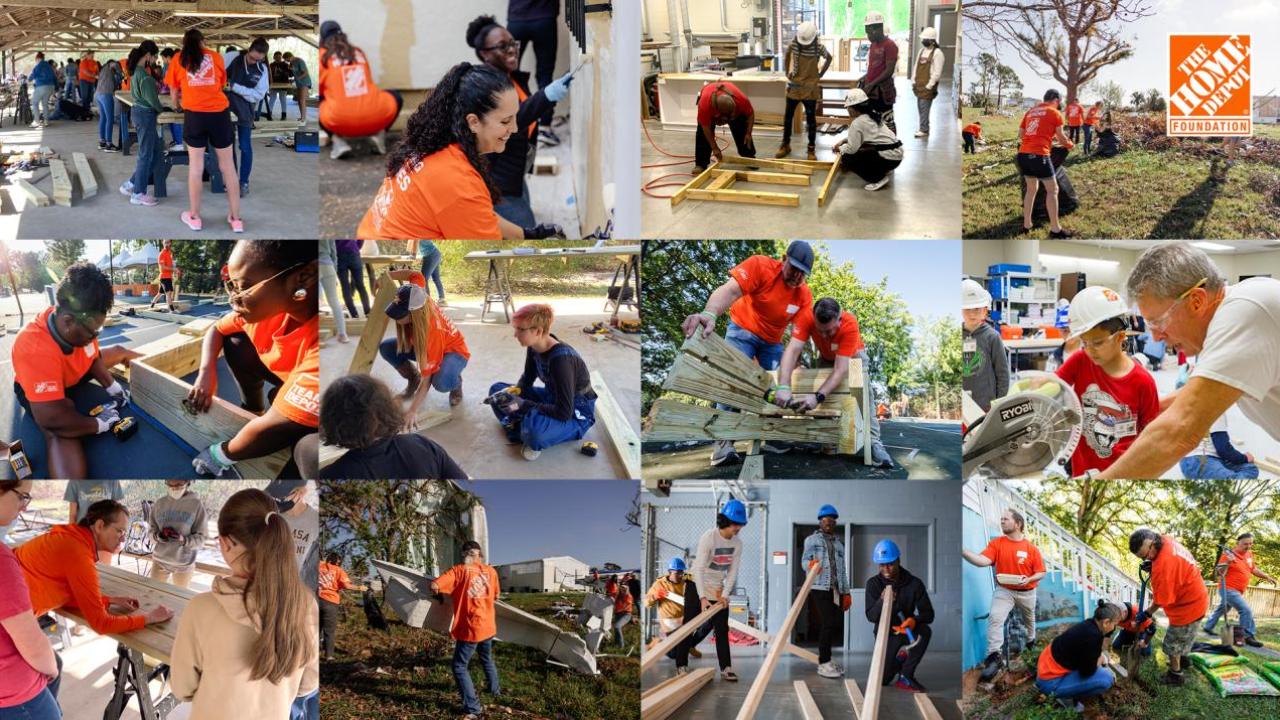 Team Depot volunteers shown in a photo montage performing community service.