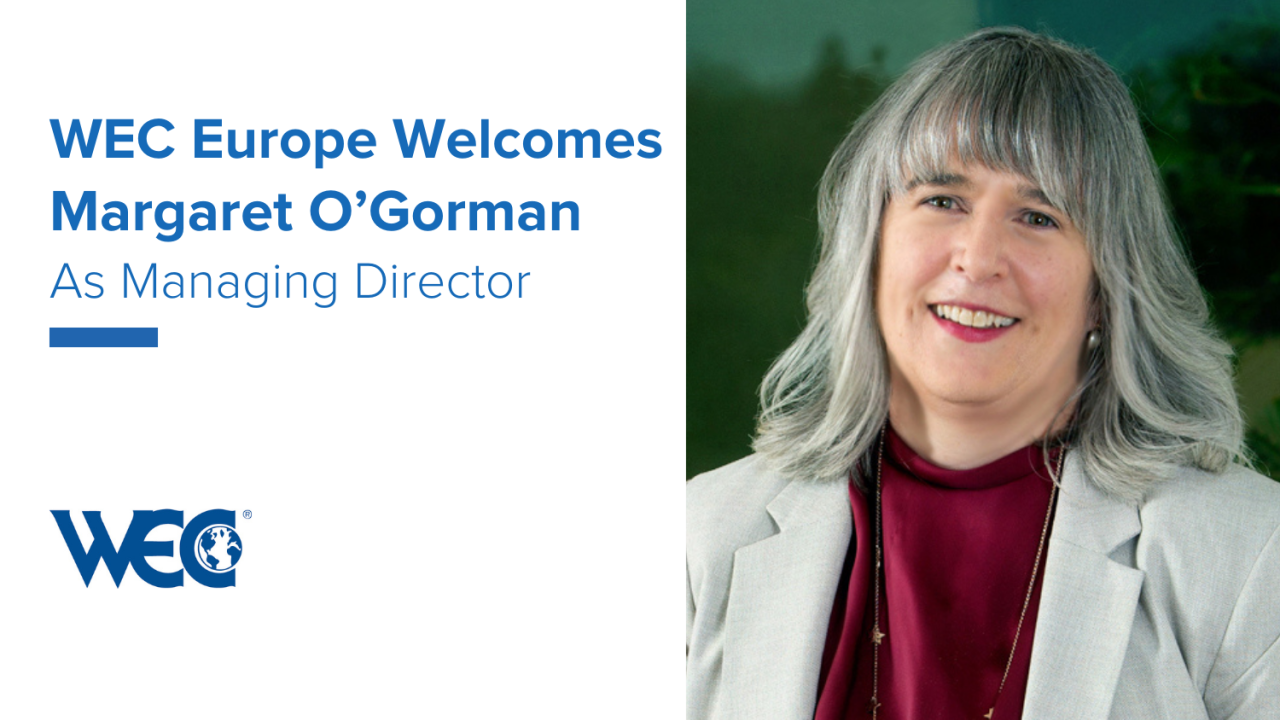 Text welcoming Margaret O'Gorman as Managing Director, with WEC logo and picture of Margaret O'Gorman