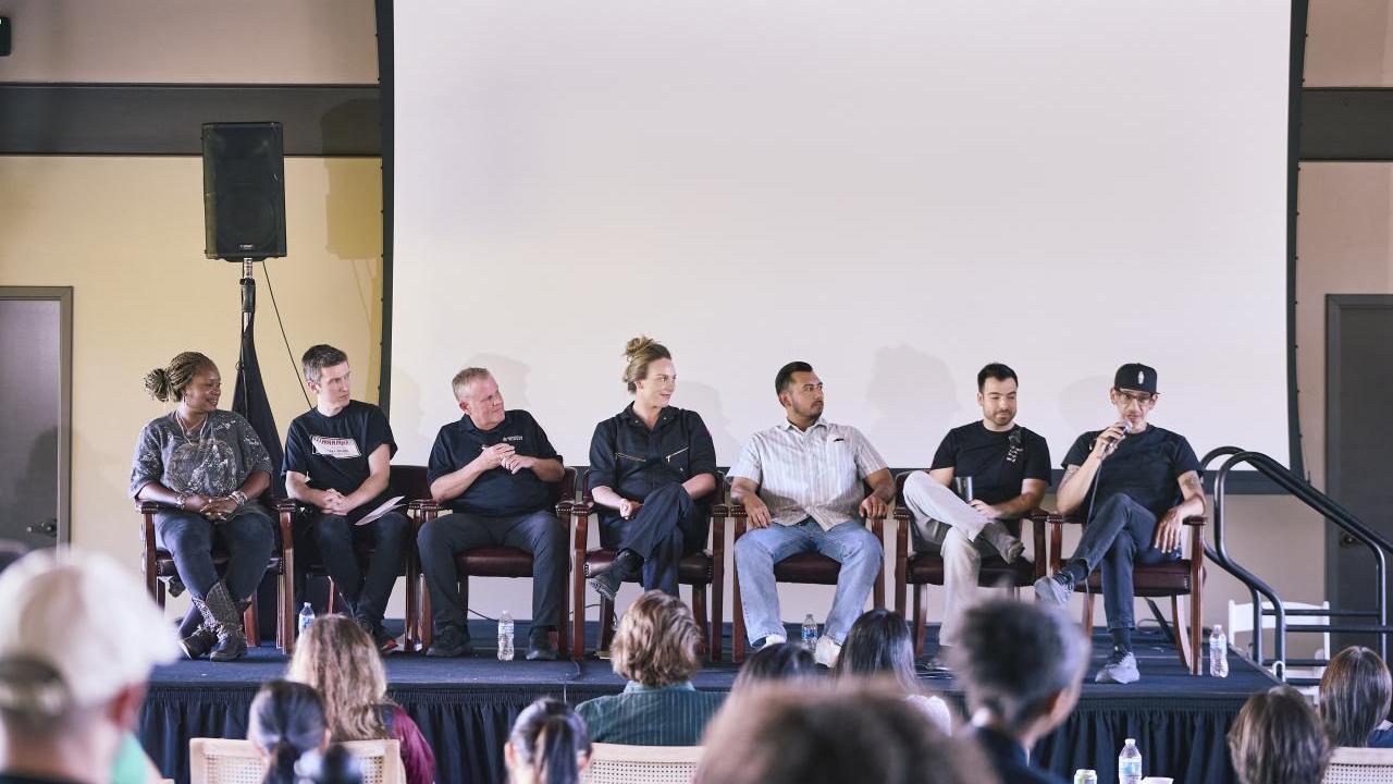 Students heard from a panel of industry professionals during a a career development event at the Mountain Winery in Saratoga, CA.